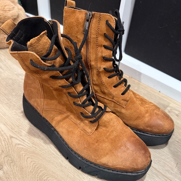 Paul Green Suede Brown Combat Boots 39.5 - Picture 1 of 3